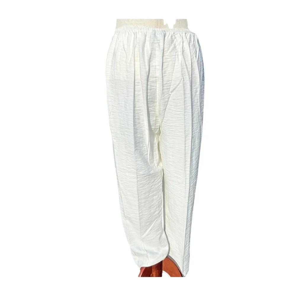 Caroline Rose Pants Women 3X White Textured Elastic Waist Relaxed Coastal‎ Chic